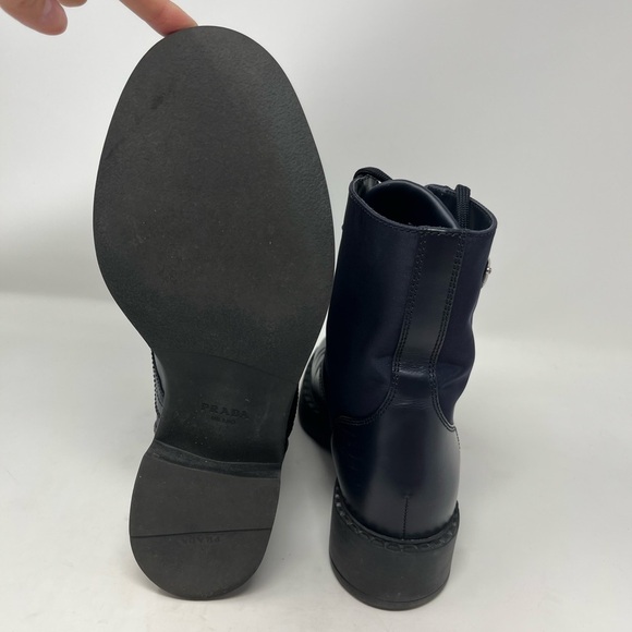 Prada Brushed Leather Monolith Re-Nylon Navy Combat Boot Triangle Logo size 39 - Picture 11 of 14